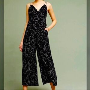 Anthropologie Maeve Finley Polka Dot Jumpsuit Size 8 Black